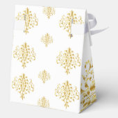 Elegant Gold and White Damask Wedding Bedankdoosjes (Achterkant)