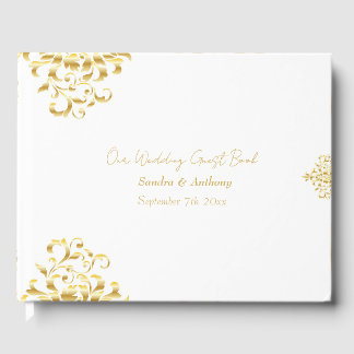 Elegant Gold and White Damask Wedding Guest Book Gastenboek