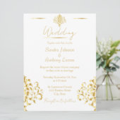 Elegant Gold and White Damask Wedding Invitation Kaart (Staand voorkant)