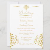 Elegant Gold and White Damask Wedding Invitation Kaart (Voorkant)