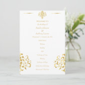 Elegant Gold and White Damask Wedding Programmakaart (Staand voorkant)