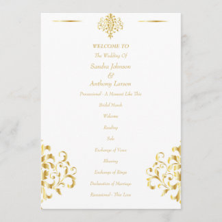 Elegant Gold and White Damask Wedding Programmakaart