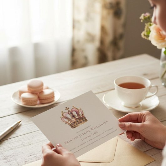 Elegant Gold and White Stripes Princess Birthday  Kaart