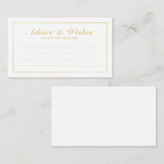 Elegant Gold and White Wedding Advice and Wishes Advieskaart (Voorkant / Achterkant)