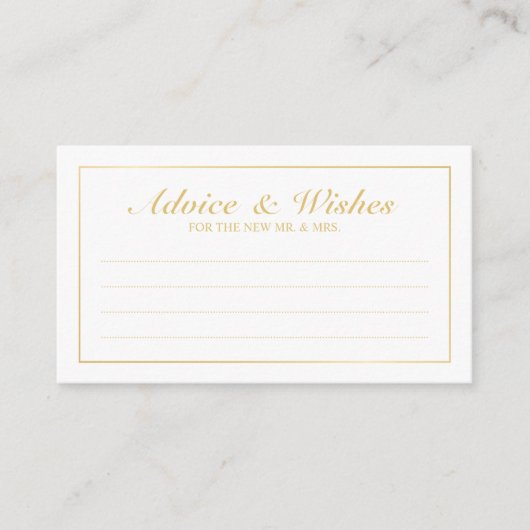 Elegant Gold and White Wedding Advice and Wishes Advieskaart (Voorkant)