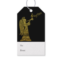 Elegant Gold Angel op zwarte kerstcadeautags