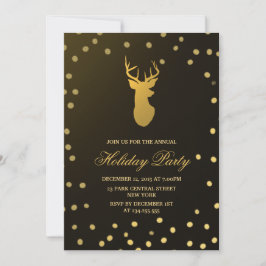 Elegant Gold Antler Gold Confetti Holiday Party Kaart