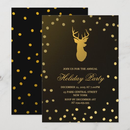 Elegant Gold Antler Gold Confetti Holiday Party Kaart (Voorkant / Achterkant)