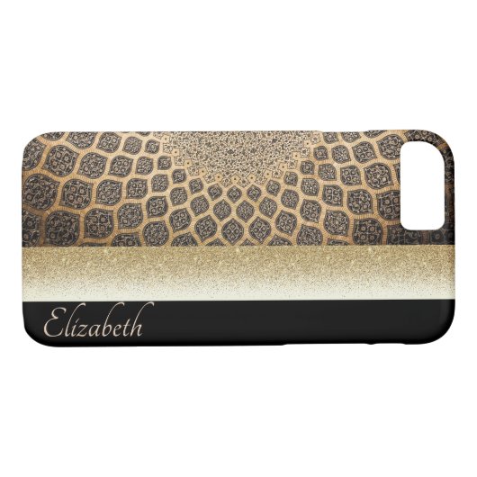 Elegant Gold Arabesque, Glitter, zwart-gepersonali Case-Mate iPhone Case (Achterkant (Horizontaal))