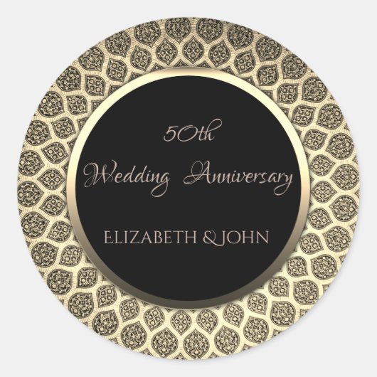 Elegant Gold Arabesque Jubileum Ronde Sticker (Voorkant)