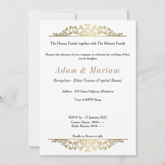 Elegant Gold Arabian Design Wedding Invitation Kaart (Voorkant)
