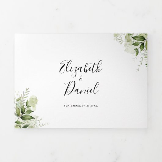 Elegant Gold Arch Botanical Greenery Photo Wedding Drieluik Uitnodiging (Cover)