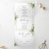 Elegant Gold Arch Botanical Greenery Photo Wedding Drieluik Uitnodiging (Binnen)
