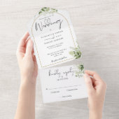 Elegant Gold Arch Botanical Greenery Wedding All In One Uitnodiging (Afscheurbaar)