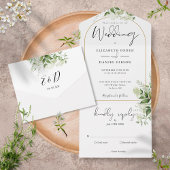 Elegant Gold Arch Botanical Greenery Wedding All In One Uitnodiging