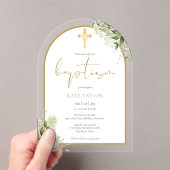 Elegant Gold Arch Greenery Floral Foliage Baptisme Acryl Uitnodigingen (Insitu (Draagbaar))