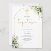 Elegant Gold Arch Greenery Floral Photo Baptisme Kaart (Voorkant)