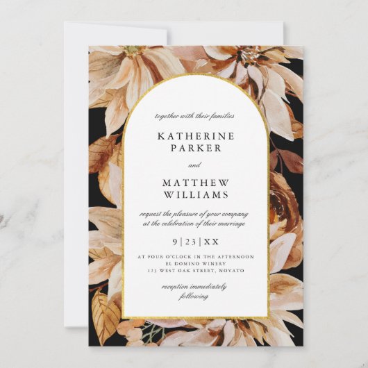 Elegant Gold Arch Herfst Waterverf Floral Wedding  Kaart (Voorkant)