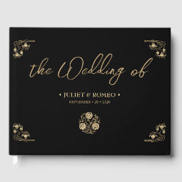 Elegant gold Art Deco & calligraphy black, bruilof Gastenboek