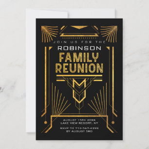 Elegant Gold Art Deco Family Reunion Kaart