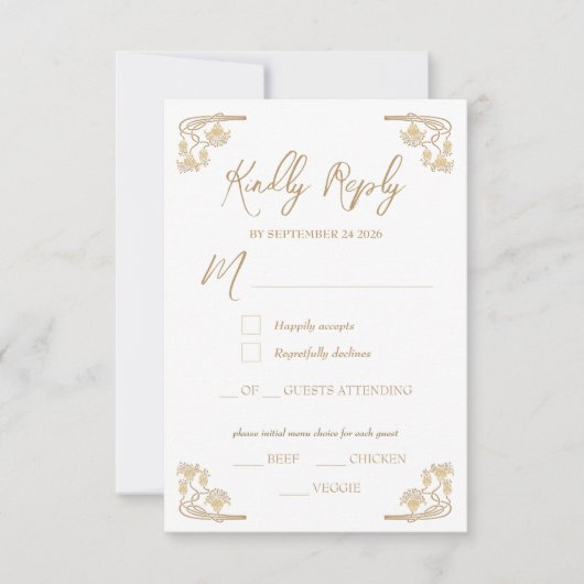 Elegant gold Art Deco menu keuze RSVP-kaart (Voorkant)