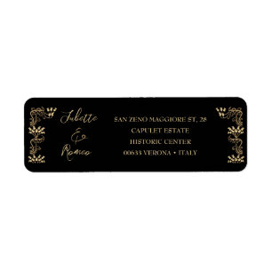Elegant gold Art Deco over zwart terugkeeradres Etiket