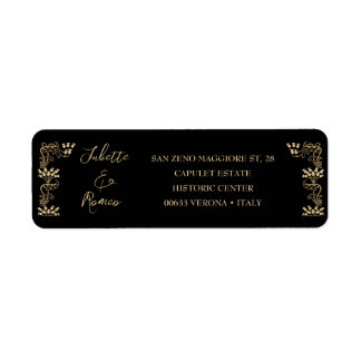 Elegant gold Art Deco over zwart terugkeeradres Etiket