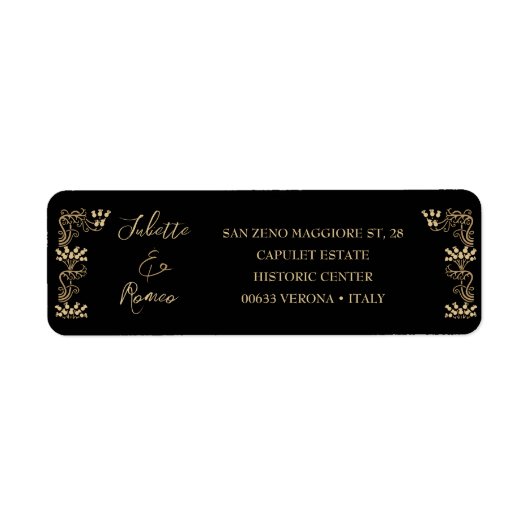 Elegant gold Art Deco over zwart terugkeeradres Etiket (Voorkant)