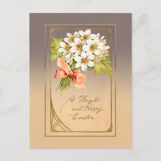 Elegant Gold Art Nouveau Easter Floral Briefkaart (Voorkant)