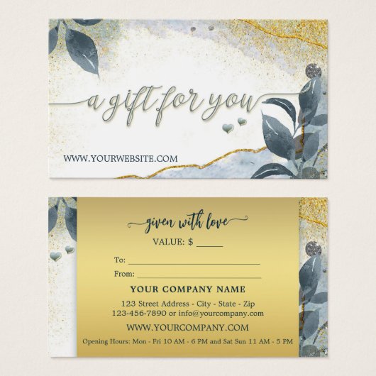 Elegant Gold Artistic Leaves Cadeaubon Visitekaartje (Voorkant /achterkant)