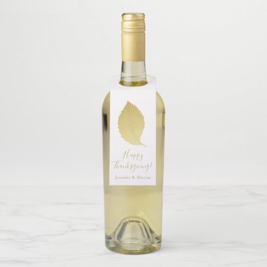 Elegant Gold Autumn Leaf - Happy Thanksgiving Flessenhanger (Op fles)