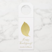 Elegant Gold Autumn Leaf - Happy Thanksgiving Flessenhanger (Voorkant)