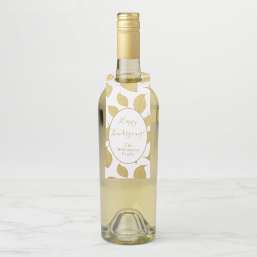 Elegant Gold Autumn Leaves - Happy Thanksgiving Flessenhanger (Op fles)