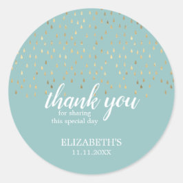 Elegant Gold & Baby Blue Raindrops Baby shower Ronde Sticker