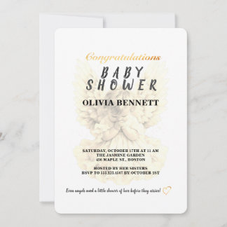 Elegant Gold Baby Girl Angel Shower Invitation Kaart