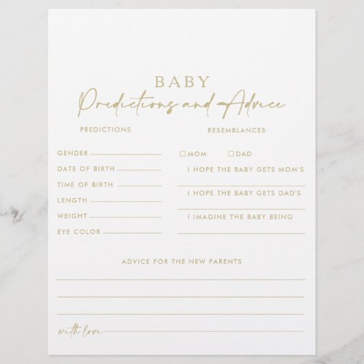 Elegant Gold Baby Predications en Advice Cards (Voorkant)
