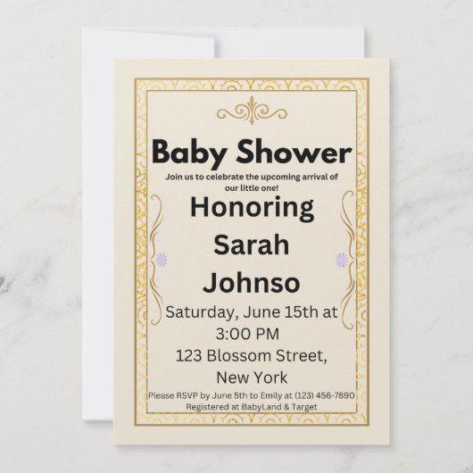 Elegant Gold Baby Shower Invitation Template Save The Date (Voorkant)