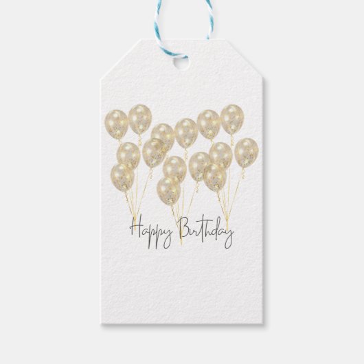 Elegant Gold Balloon Happy Birthday Cadeaulabel (Voorkant)