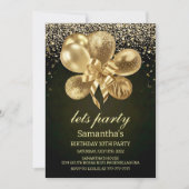 Elegant Gold Balloons on Black 10th Birthday Party Kaart (Voorkant)