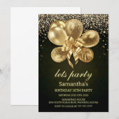 Elegant Gold Balloons on Black 10th Birthday Party Kaart (Voorkant / Achterkant)