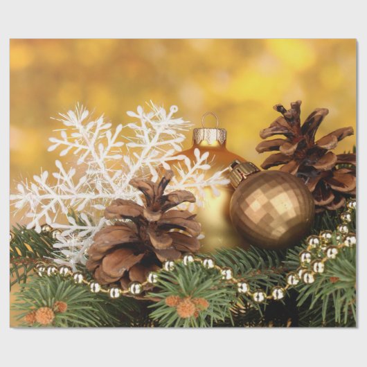 Elegant Gold Balls, Pinecones, Snowflake Cadeaupapier (Vlak)