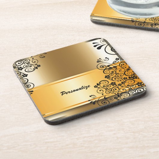  Elegant Gold Banner Black - Speciaal gepersonalis Bier Onderzetter (Linkerzijde)