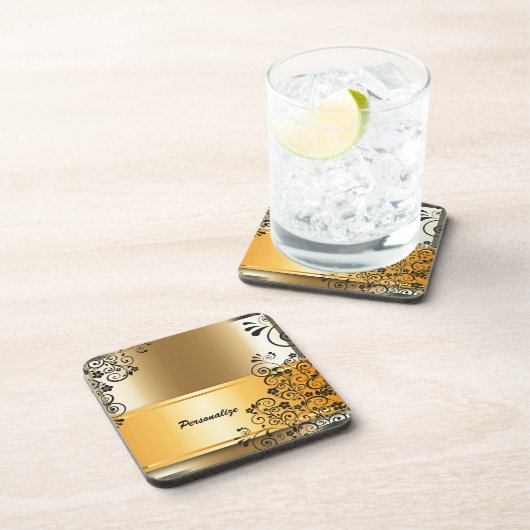  Elegant Gold Banner Black - Speciaal gepersonalis Bier Onderzetter (Rechterzijde)