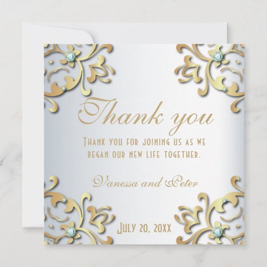 Elegant Gold Baroque Border on Silver Wedding (Achterkant)