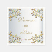 Elegant Gold Baroque Border on Silver Wedding Servet (Voorkant)