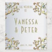 Elegant Gold Baroque Border on Silver Wedding Wijn Etiket (Enkel label)