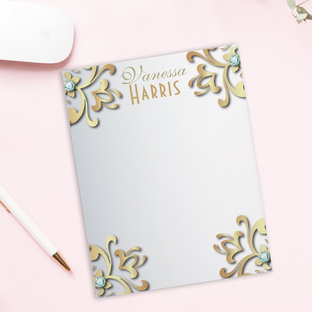 Elegant Gold Baroque Filigree Border on Silver Briefhoofd (Creator heeft geüpload)