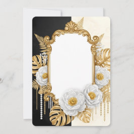 Elegant Gold Baroque Frame with White Flowers & Mo Kaart