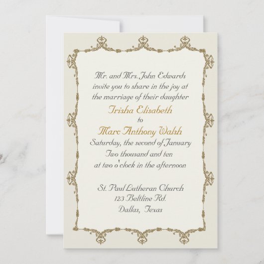 Elegant Gold Baroque Wedding Invitation Kaart (Voorkant)