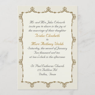 Elegant Gold Baroque Wedding Invitation Kaart